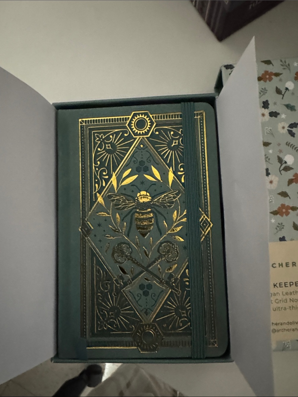 Teal & Gold Embossed Bee Hardcover Journal